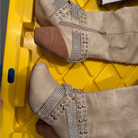 Not Rated Beige Heeled Boots with Rhinestone Straps - Picture 10 of 10